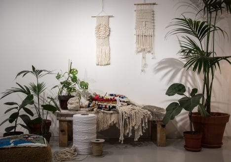 tapestry, cotton ropes, plants